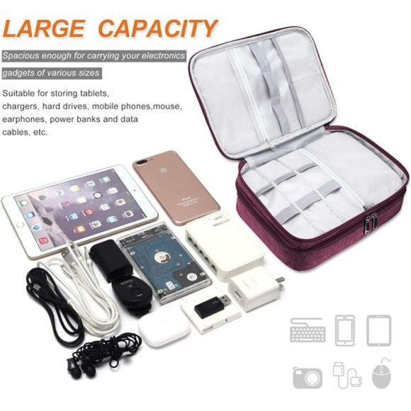 Electronic Bag Accessories Bag Waterproof Double Layer Portable Storage Case - Picture 3 of 6
